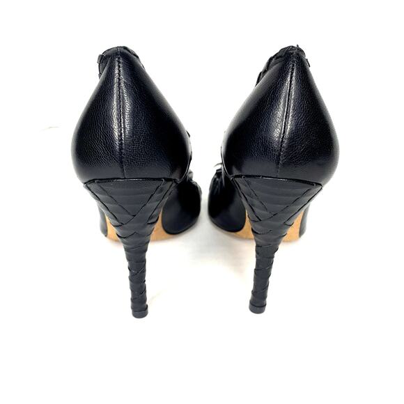 YSL rive gauche line black leather pointy pumps bow accent women's size 37.5 - Picture 7 of 9